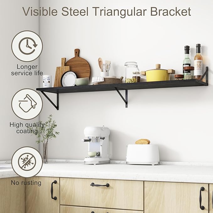 Fun Memories Deep Floating Shelves, 55W x 12D Floating Shelves for Wall, Wood Black Floating Shelf with Bracket, Wide Display & Storage Wall Shelves for Living Room, Bedroom,-Ruum Studio Home