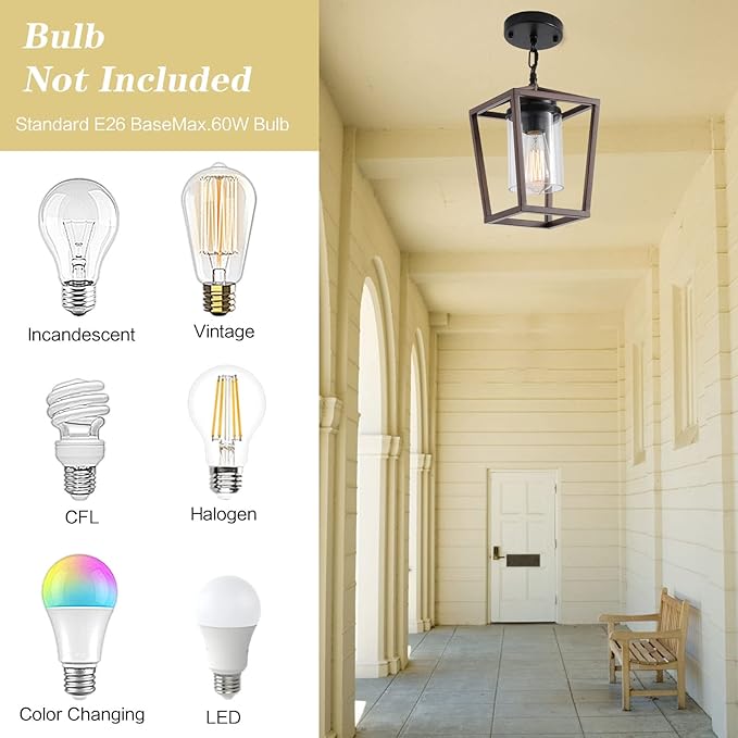 SGLfarmty Farmhouse Bar Pendant Lighting for Kitchen, Single Pendant Island Light with Wooden Finish，Modern Industrial Metal Pendant Light Fixtures，Rustic Ceiling Lantern Hanging Light,1 Pack-Ruum Studio Home