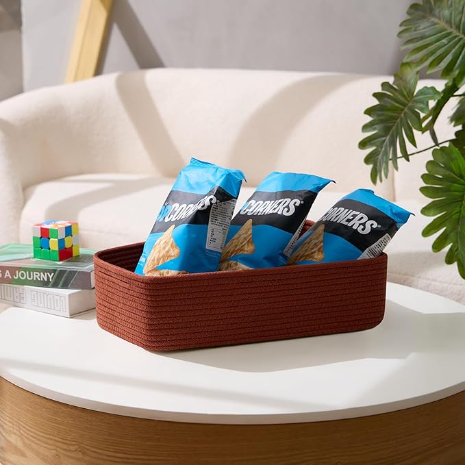 Large Shallow Organizing Baskets 15x11x5.1 Inches - Rope Woven Storage Bins for Bathroom, Shelves, Cube Closet, Red 2 Packs-Ruum Studio Home