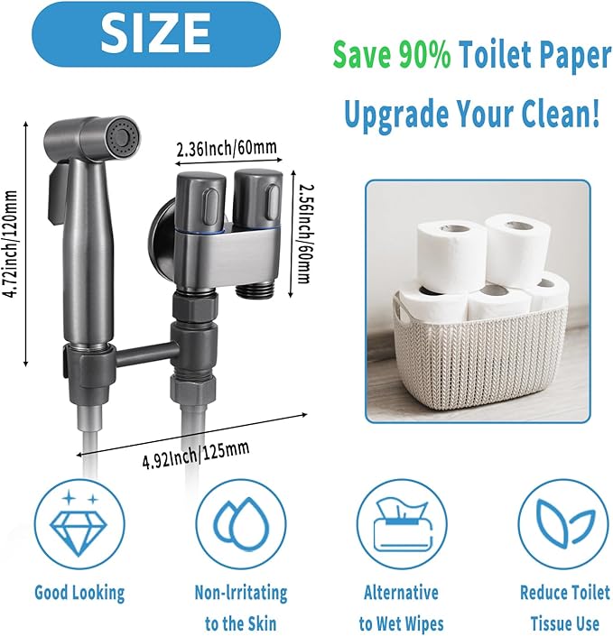 MLD Handheld Toilet Bidet Sprayer, Toilet Faucet Handheld Bidet Sprayers, Hand Shower Toilet Hose Sprayer Attachment for Water Spray and Cloth Diaper Wash (Grey)-Ruum Studio Home