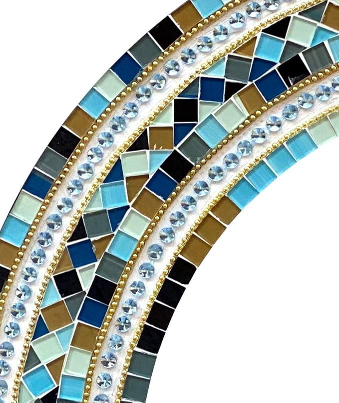 Mosaic Mirror, Wall Art Décor – Handcrafted Decorative Wall Mirror, Light and Navy Blue, Brown, Gray, and Black Round Mosaic-Ruum Studio Home