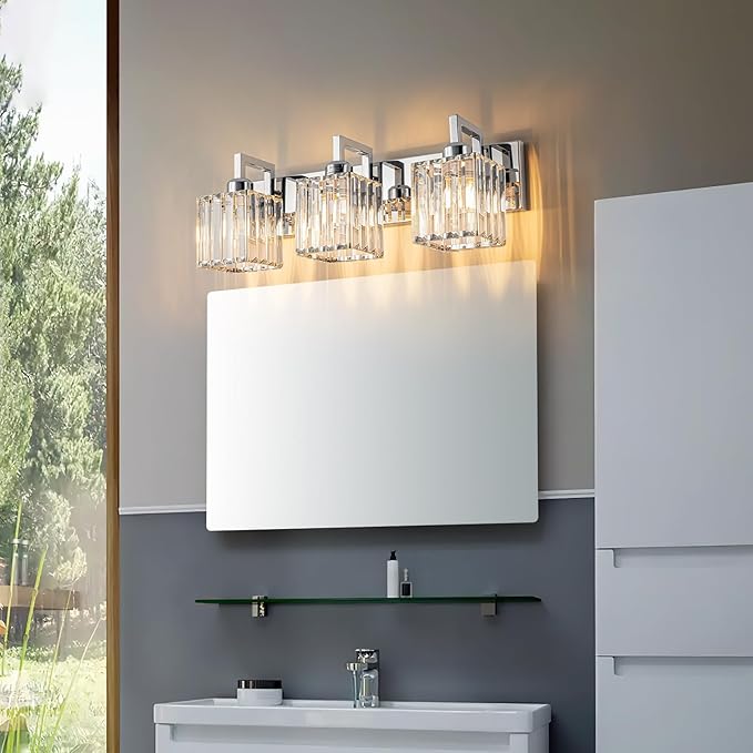 Modern Bathroom Vanity Light 3-Lights Chrome Crystal Wall Lamp Bathroom Modern Crystal Vanity Lighting-Ruum Studio Home