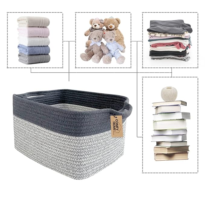COMFY-HOMI Cotton Rope Woven Basket with Handles for Shelves,Toys,Book, Cloth Storage Baskets Bin for Organizing-13.5"x11"x9.5" Toy Decorative Organizer for Living Room, Bathroom-Light Grey-Ruum Studio Home