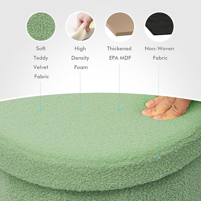 B FSOBEIIALEO Storage Ottoman Cube, Round Ottomans with Storage Foot Stool Footrest for Lving Room, Boucle Ottoman Seat for Dorm Room,Faux Teddy Fur, Green 15"x15"x15"-Ruum Studio Home