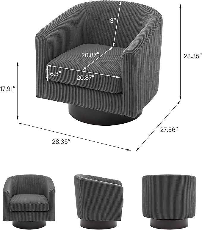 Swivel Barrel Accent Chair, Modern Round Corduroy Fabric Arm Chair for Living Room, Bedroom, Comfy Club Reading Chairs for Adults (Corduroy Grey, Set of 2)-Ruum Studio Home