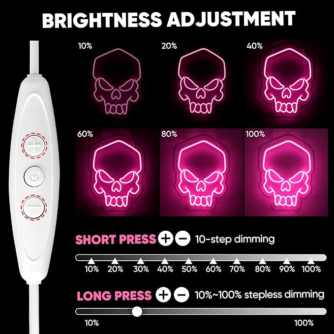 Dimmable Skull Neon Sign,Halloween Pink Neon Sign Light for Wall Decor, Skeleton LED Neon Sign for Beer Bar Bedroom Art,Skull Head Neon Lights Suitable for Computer Room, 5V USB Power 15.75 * 11.8in-Ruum Studio Home