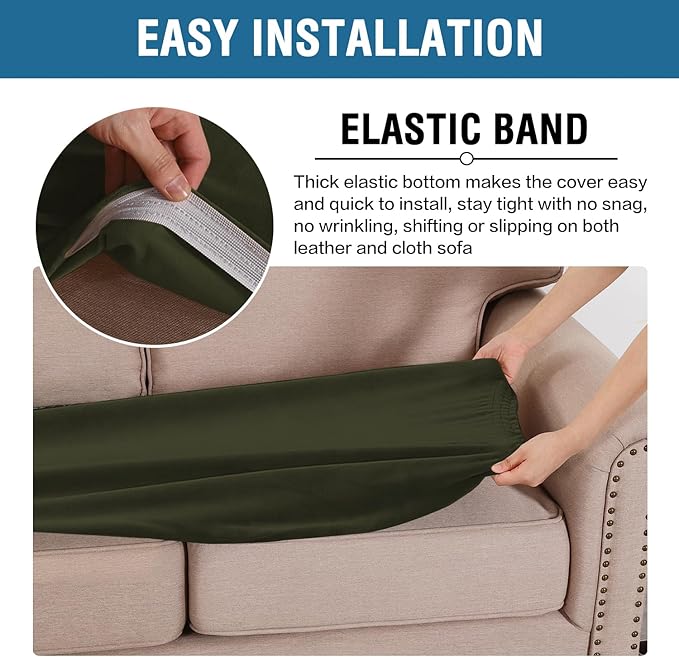 H.VERSAILTEX Velvet Stretch Individual Cushion Cover Plush Cushion Slipcover for Loveseat Sofa Furniture Protector Seat Cushion Sofa Cover (1 Piece Loveseat Cushion Cover, Olive)-Ruum Studio Home