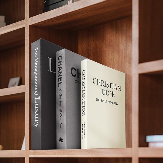 Aesthetic Decorative Books -Set of 3 Minimalist Linen Hardcover Faux/Fake Books for Coffee Table Home Decor Living Room Decoration, Photo Storage or as a Keepsake Box(Black-gray-beige-luxury)-Ruum Studio Home