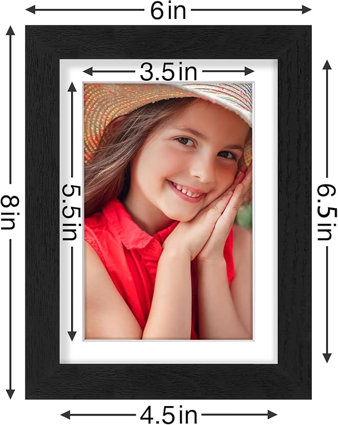 Vittanly 5x7 Picture Frames Set of 9, Shatter Resistant Plexiglass, Display 4x6 Pictures with Mat or 5x7 without Mat, Photo Frames for Wall or Tabletop, Engineered Wood, Black-Ruum Studio Home