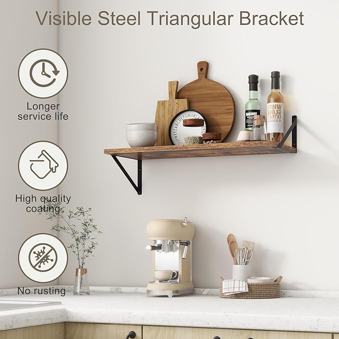 Fun Memories 27.5" W x12 D Floating Shelves, Large Wall Shelves 27.5 Inch Long, Set of 2, Farmhouse Wood Floating Shelf Wall Mounted, Deep Shelves for Bathroom, Living Room, Kitchen, Rustic Brown-Ruum Studio Home