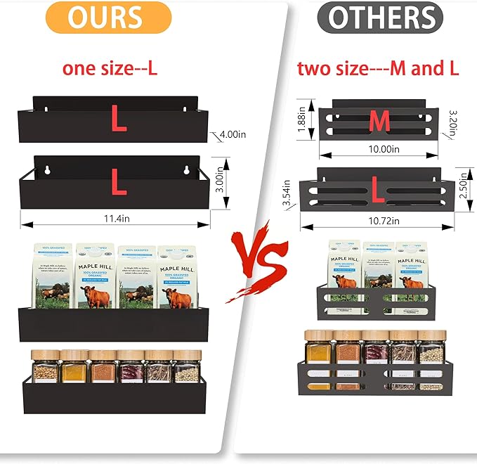 Magnetic Spice Rack Organizer for Fridge Seasoning Organizer for Kitchen storage with Screw or Adhesive Hanging,Magnetic Shelf with Hook for Refrigerator and Oven (6pack)-Ruum Studio Home