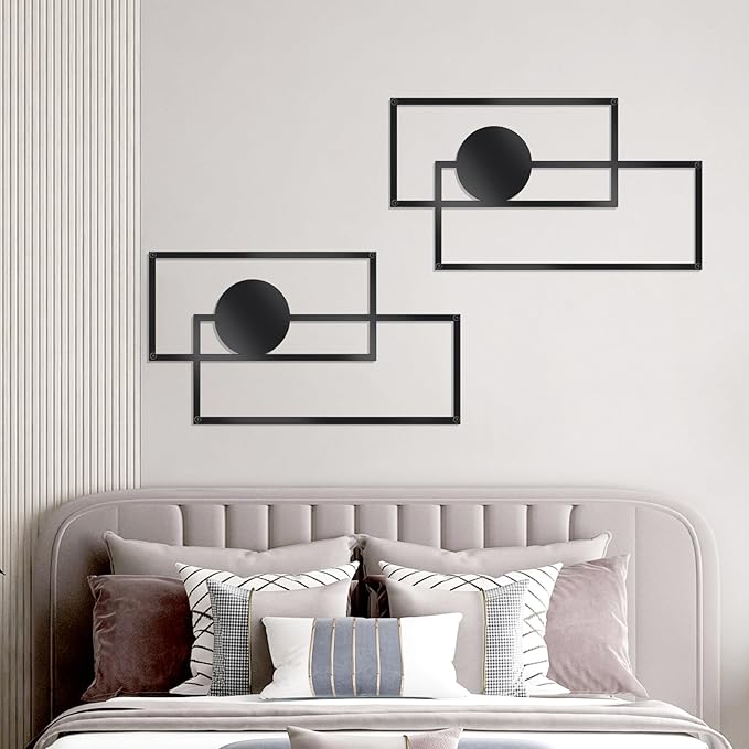 OYEFLY 2 Pcs Metal Abstract Wall Art,Modern Geometric Decor (Black, style 3)-Ruum Studio Home