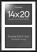 Homeforia 14x20 Double Diploma Frame, High End Oak 14 x 20 Black Wood Certificate Frames with Mat for Two 8.5x11 Diplomas, 20x14 Wooden Dual Award Graduation Frames, Tempered Glass, Wall Kit, Set of 1-Ruum Studio Home
