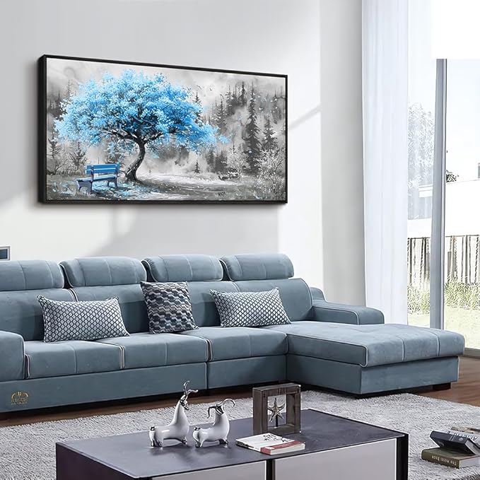 ZUITINGHUA Black Framed Canvas Wall Art For Living Room Large Wall Decor For Office Bedroom Decorations Blue Tree Landscape Pictures Black And White Paintings Artwork Aesthetic Home Decor 30x60 In-Ruum Studio Home