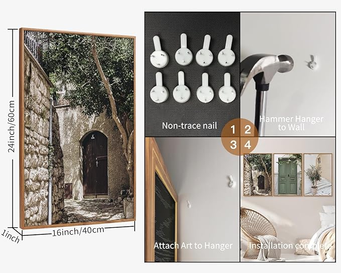 SIGNINART Large Vintage Italy City Landscape Framed Canvas Wall Art Set, Rustic Olive Green Tree Wall Decor, Modern Minimalist French Farmhouse Art Print for Living Room,Bedroom,Office 24"x36"x3-Ruum Studio Home