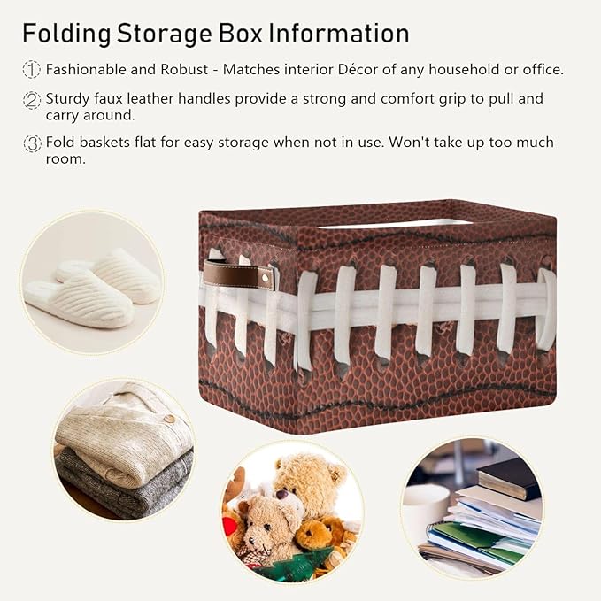 Storage Basket Bin American Football Cool Organizer Basket Collapsible Shelf Basket Cube with handle for Nursery Bedroom Bathroom, one sizex1-Ruum Studio Home