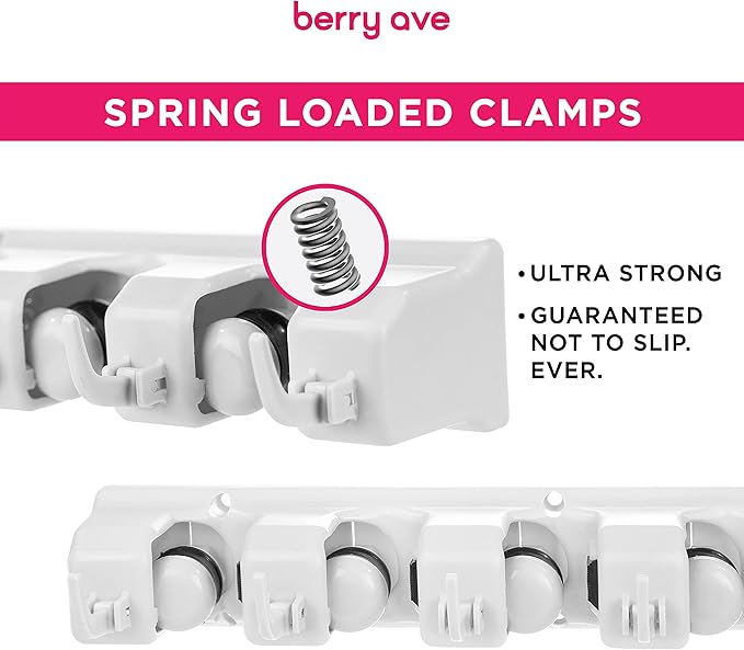 Berry Ave Broom Holder and Garden Tool Organizer Rake or Mop Handles Up to 1.25-Inches (White, 2pk)-Ruum Studio Home