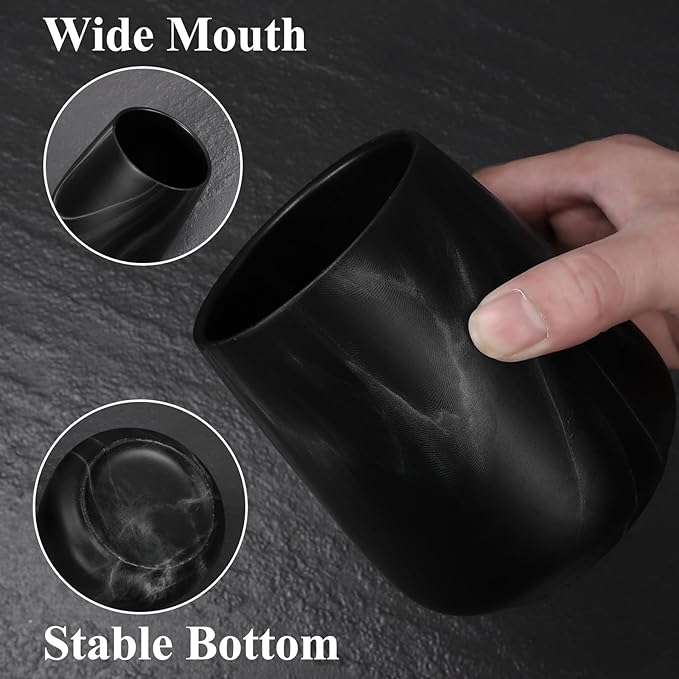 2Pcs Toothbrush Holder for Bathroom - Marble Black Ceramic Tooth Brushing Holders Set, Toothbrush Cup & Toothpaste Organizer for Bathroom Countertop, Makeup Brush Holder, Pen Holder for Home Storage-Ruum Studio Home