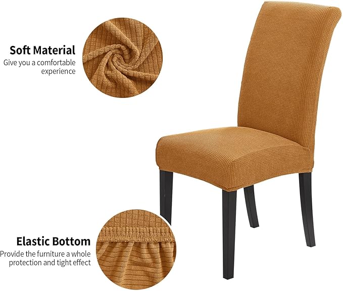 Joccun Chair Covers for Dining Room Set of 8, Dining Chair Slipcovers Stretch Dining Room Chair Covers Seat Protector,Washable Parsons Chair Cover for Home,Hotel,Banquet(Gold,8 Pack)-Ruum Studio Home