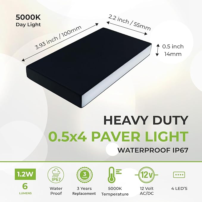 LUMENGY Paver Light Slim 0.5x4 Inch (0.47 x 3.93) Glare-Free Steel Lighting for Pavers, Brick, Walls, Driveways, Walkways & Pathways, 5000K Daylight, Waterproof, Drive-Over, Weird 12V AC/DC-Ruum Studio Home