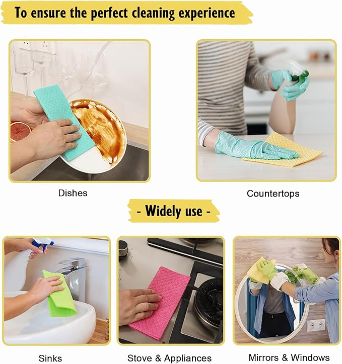 Swedish Dishcloths for Kitchen | 6 Pack Absorbent Cellulose Sponge Cloths Washable | Non-Scratch Reusable Paper Towels Quick Drying Cleaning Cloths - Lime Green-Ruum Studio Home