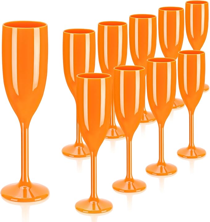 XUWAIDSGN Acrylic Champagne Flutes Toasting Glasses Unbreakable Mimosa Bar Reusable Wine Glasses Vintage Champagne Flutes Stemmed Drinking Cups 5.4 OZ for Christmas Birthday (10, Orange)-Ruum Studio Home