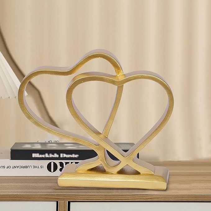 Gold Heart Sculpture for Living Room Decor Heart Decoration Gift for Her and Him Love Wedding Anniversary Couples Gift Modern Heart Statue for Home Coffee Table Dining Table Centerpiece Birthday Gift-Ruum Studio Home