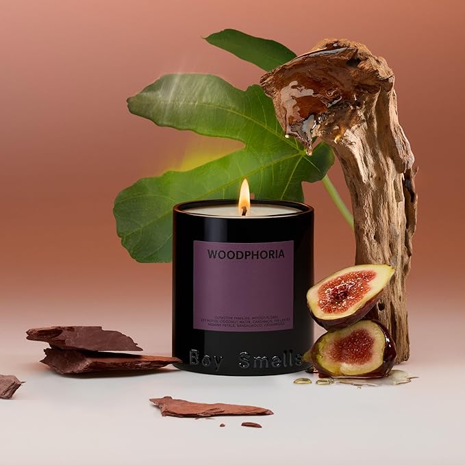 Boy Smells - Woodphoria Scented Candles for Men and Women - 8.5 oz - Soy, Coconut Wax Candle Blend - Aromatic Candles for Home with Fig, Sandalwood and Jasmine - 50-Hour Burn - Cotton Wick-Ruum Studio Home