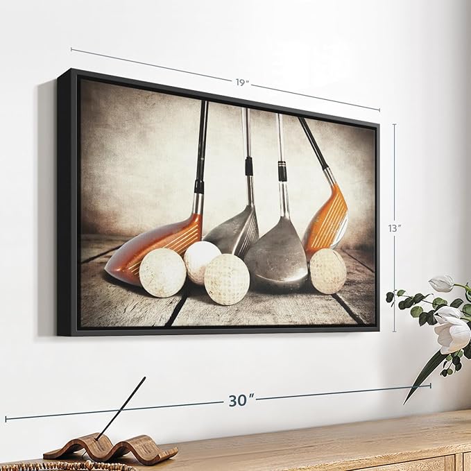 Elephant Stock Golf Sets Wall Art - Horizontal Framed Canvas - 1-Piece Mancave Wall Decor - Photography Sports Canvas Print - Yellow and Brown Decor for Wall - 19" X 13"-Ruum Studio Home