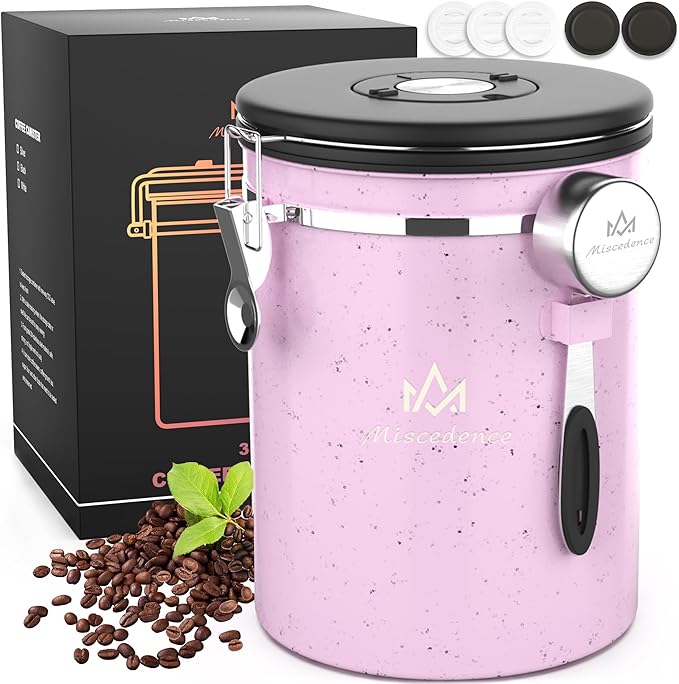 35OZ Coffee Canister for ground coffee with Date Tracker,pink 304 Stainless Steel Kitchen Food Airtight storage container for Coffee Beans or Grounds, Tea, Sugar-Ruum Studio Home