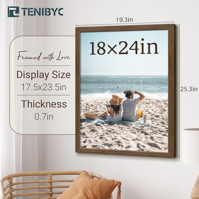 18x24 Poster Frame 3 Pack - Brown Woodgrain, Wood Picture frame, Gallery Picture Frame - Wall Hanging-Ruum Studio Home