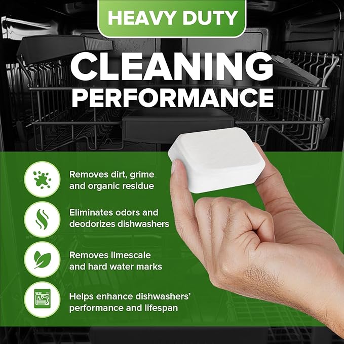 Heavy Duty Dishwasher Cleaner and Deodorizer Tablets, Descaler, Deep Cleaning, Natural Odor and Smell Remover, Calcium, Limescale, Hard Water Marks, Grease, Septic Safe Pods (12 Tabs - 1 Yr Supply)-Ruum Studio Home