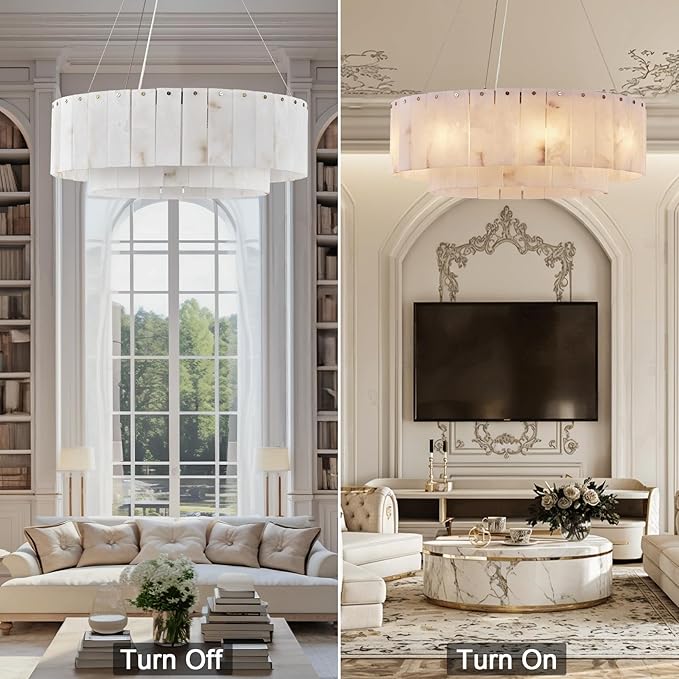 Alabaster Chandeliers D23in Round Chandeliers for Dining Room Small Chandelier Light Fixture for Kitchen Living Room Foyer Entryway Hallway-Ruum Studio Home