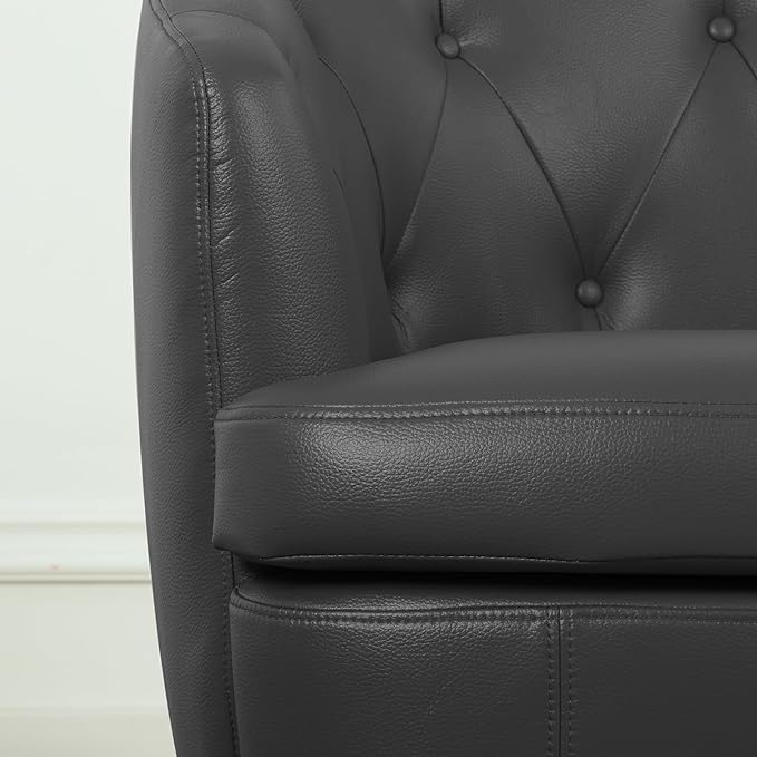 360° Swivel Leather Accent Chair, Modern Barrel Club Chair with Leather Upholstery and Sturdy Base, Comfortable Armchair for Living Room, Bedroom, Reading Nook, Brown-Ruum Studio Home