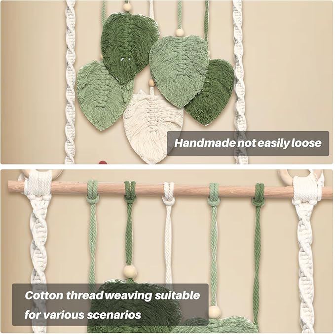 Macrame Wall Hanging Bohemian Woven Tapestry Chic Woven Leaf Tassels Decoration Handmade Wall Art Home Decor for Apartments, Dorms, Living Rooms, Bedrooms, Nursery Backdrop-Ruum Studio Home