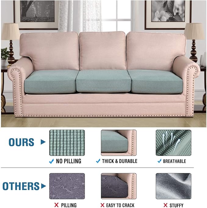 H.VERSAILTEX Super Stretch Individual Seat Cushion Covers - Sofa & Couch Cushion Slipcover Sets - Thick Jacquard Textured Twill Fabric (3 Piece XL, Sage)-Ruum Studio Home