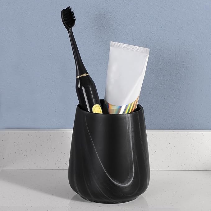 Marble Black Toothbrush Holder for Bathroom - Ceramic Tooth Brushing Holders, Toothbrush Cup, Toothpaste Organizer for Bathroom Countertop, Makeup Brush Holder, Pen Holder for Home Desktop Storage-Ruum Studio Home