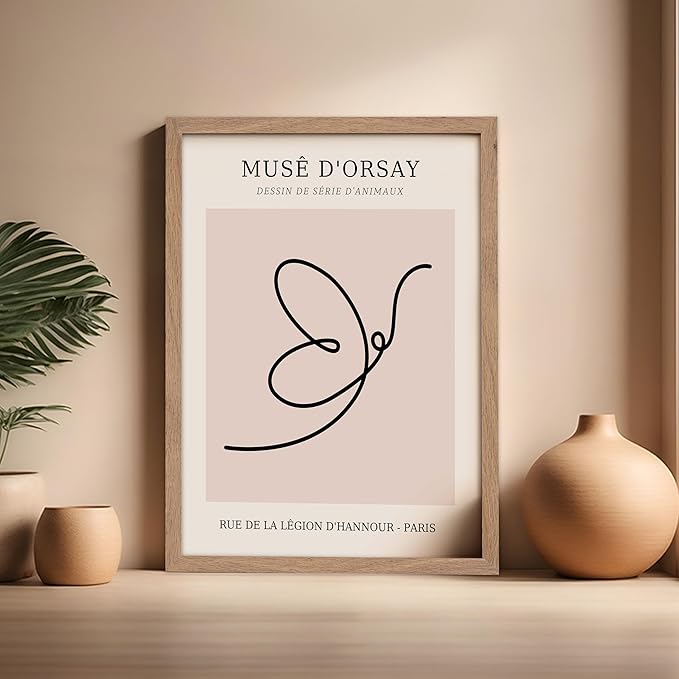 Poster Master Vintage Poster - Retro One Line Butterfly Drawing Print - Butterfly Line Art - Minimal Gift for Him, Her, Animal Lover - Abstract Decor for Home, Office, 16x20 Beige Framed-Ruum Studio Home