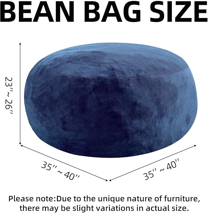 Bean Bag Chair 3Ft, Memory Foam Filled, Large Beanbag Chairs for Adults and Teens, Soft Sofa with Removable Flannel Cover, Round Couch for Living Room Bedroom College Dorm (Blue, 3FT-36×36"×24")-Ruum Studio Home