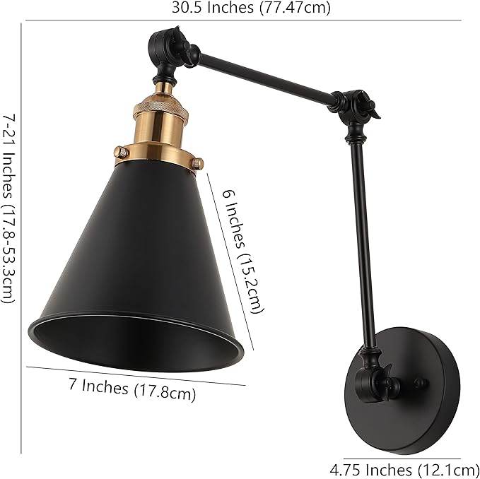 JONATHAN Y JYL7462A-SET2 Rover 7" Farmhouse Industrial Adjustable Arm Metal LED Wall Sconce Rustic Bohemian 2700K 4W Bulb for Entryway Lobby Kitchen Bathroom Bedroom Hallway, Black (Set of 2)-Ruum Studio Home