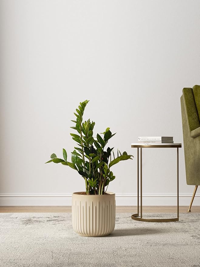 LE TAUCI Fluted Ceramic Planters Set of 3 – 8.3/7 / 5.7 in Cloud Cream Reactive Cylinder Indoor Plant Pots with Drainage Plug & Mesh, Glossy Stoneware Flower Pots for Succulents Herbs-Ruum Studio Home