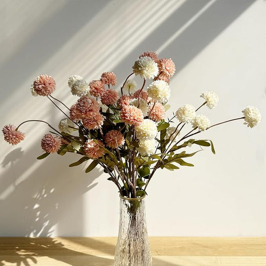 Faux White & Pink Kiku Flower, 10 Stems with 5 Heads Each & 4 Branches Eucalyptus Stems, Artificial Small Mini Chrysanthemum Flowers for Aesthetic Room Decor, Floral Arrangements Centerpiece-Ruum Studio Home
