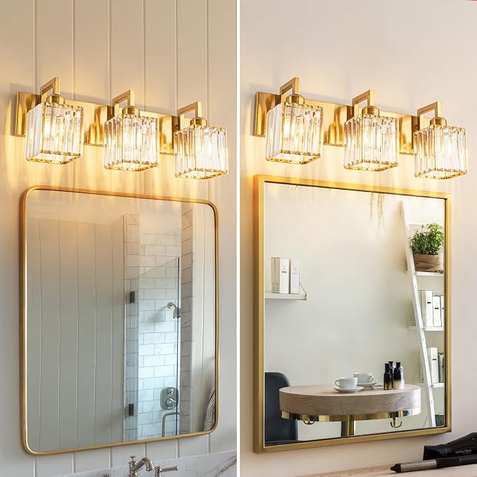 Modern Bathroom Vanity Light 3-Lights Gold Crystal Wall Lamp Bathroom Modern Crystal Vanity Lighting-Ruum Studio Home