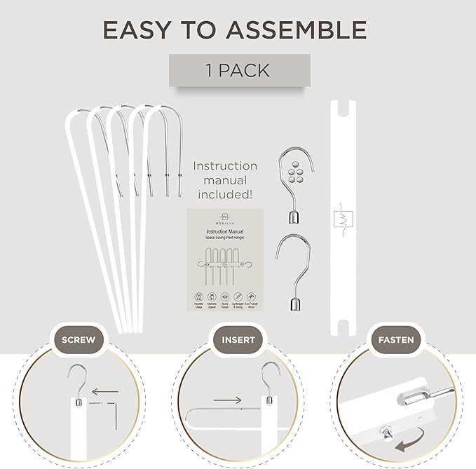 MORALVE Pants Hangers Space Saving - European Beechwood Scarf and Jean Hangers - Closet Organizer and Space Saver Pant Rack, Leggings Hanger, and Scarf Holder with 360° Swivel Hook (1 Pack)-Ruum Studio Home