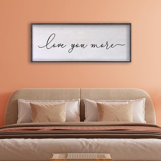 Love You More Sign Wall Decor 24×10 Inch Above Bed for Master Bedroom Ready to Hang Wood Framed Art (Black)-Ruum Studio Home