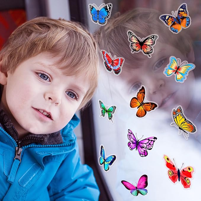 Window Clings Stickers for Kids Window Gel Clings Decals Thick Gel Clings Toddlers and Adults Classroom Home Nursery Airplane Birthday Party Supplies (Butterfly)-Ruum Studio Home