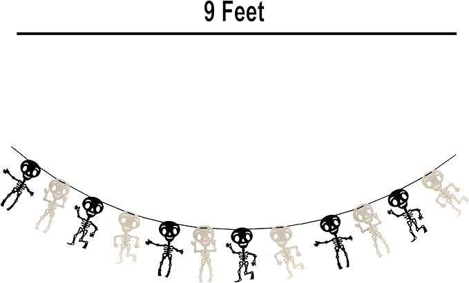 Gift Boutique - 9 Foot Halloween Garland Felt Banner Chain Decorations Indoor & Outdoor Party Supplies 18 Feet Total Pack of 2 Designs Skeletons Bat Pumpkin Ghost-Ruum Studio Home