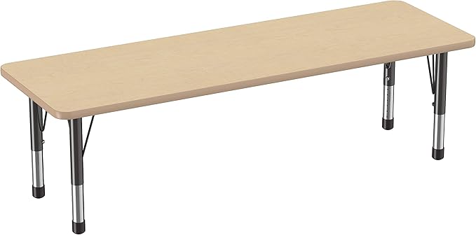 FDP Rectangle Activity School and Classroom Kids Table (24 x 72 inch), Chunky Toddler Legs, Adjustable Table Height 15-24 inches - Maple Top and Maple Edge-Ruum Studio Home
