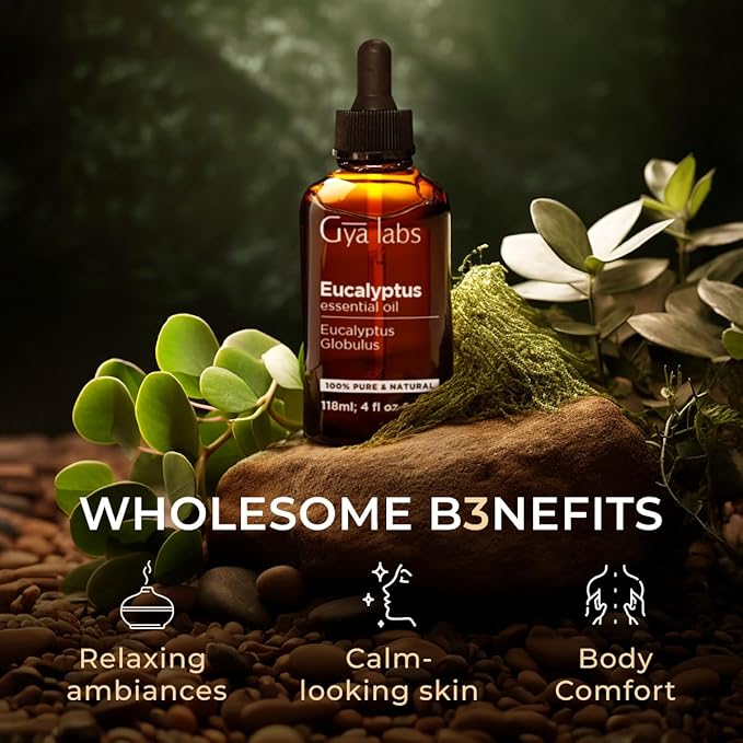Gya Labs Eucalyptus Essential Oil for Diffuser - Huge 4 Fl Oz - 100% Pure Natural Eucalyptus Oil for Skin, Humidifier, Aromatherapy & Candle Making Scent-Ruum Studio Home