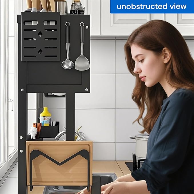 Dish Drying Rack, 3-Tier Over Sink Dish Drying Rack, 33.5" Over Sink Dish Rack for Small Kitchen, Space-Saving Dish Rack with Cover, Baskets, Utensil, Large Sink Storage Organizer Black-Ruum Studio Home